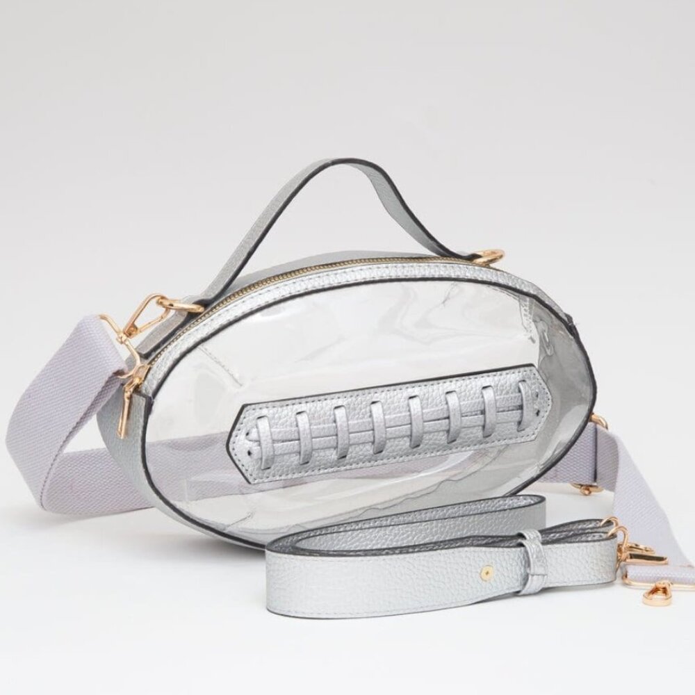 Silver Clear Stadium Approved Bag | Game Day Crossbody Purse for Football Events